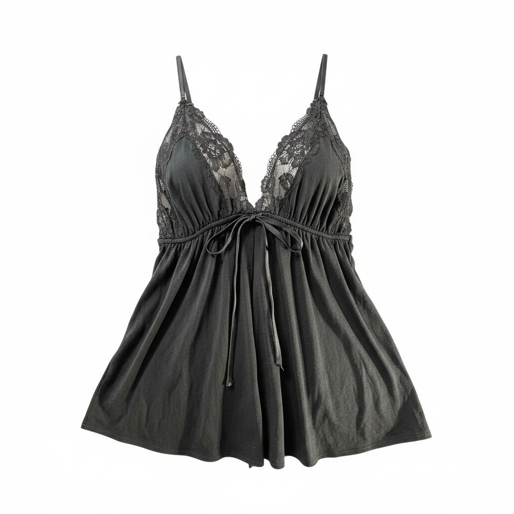 Victoria's Secret Babydoll Women Medium Black Excellent Lace Trim Modal Flyaway